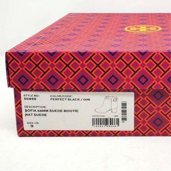 Tory Burch Sofia 65MM Suede Ankle Booties Leather Perfect Black 50895 Size 9 - Picture 9 of 9